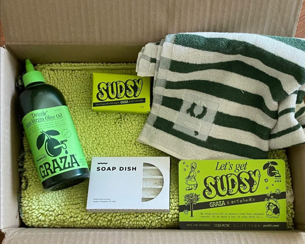 Pretti.Cool x Graza — Sudsy olive oil soap with our White Terrazzo Soap Dish