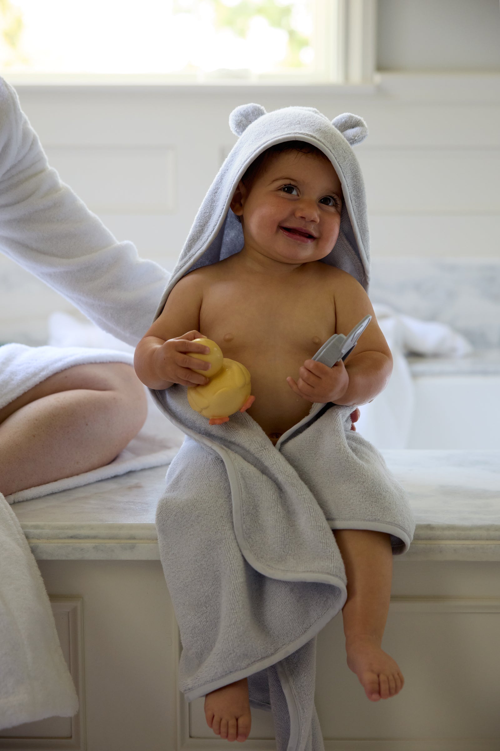 Organic Hooded Baby Towel with Ears in Sky by Parachute Home — view 2