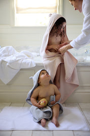 Organic Hooded Baby Towel with Ears in Blush by Parachute Home — view 2