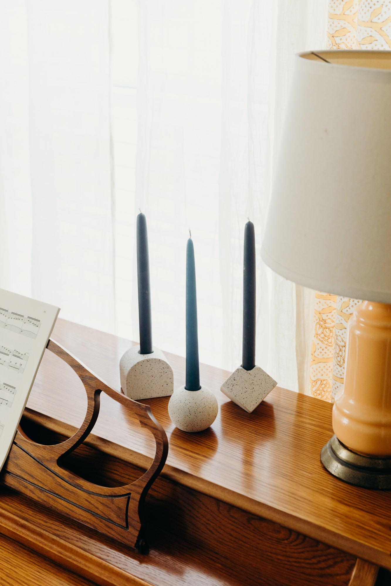 Block Candlestick Holder Set | White Terrazzo