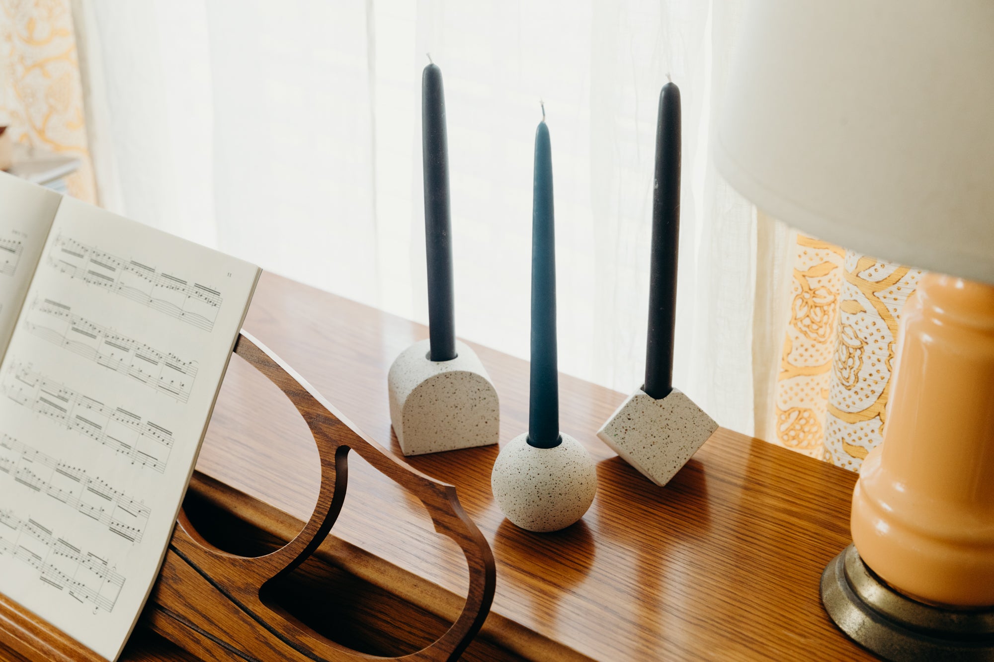 Block Candlestick Holder Set | White Terrazzo
