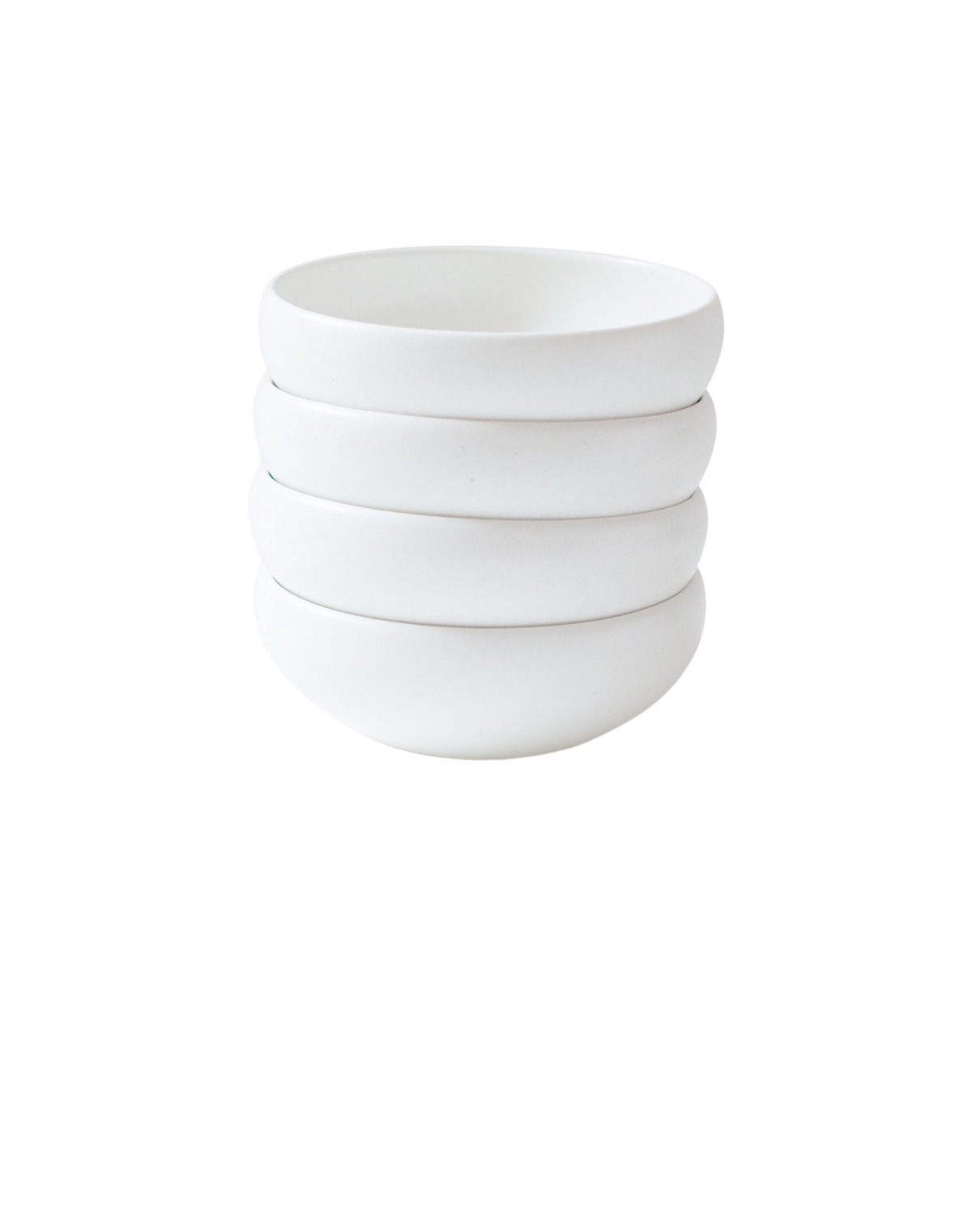 A set of four Medium Goun Bowls in speckled moon-white ceramic, by Soilbaker for Material.