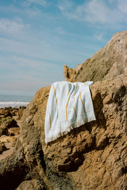 Bayside Beach Towel in Lagoon with Marigold by Parachute Home — view 4
