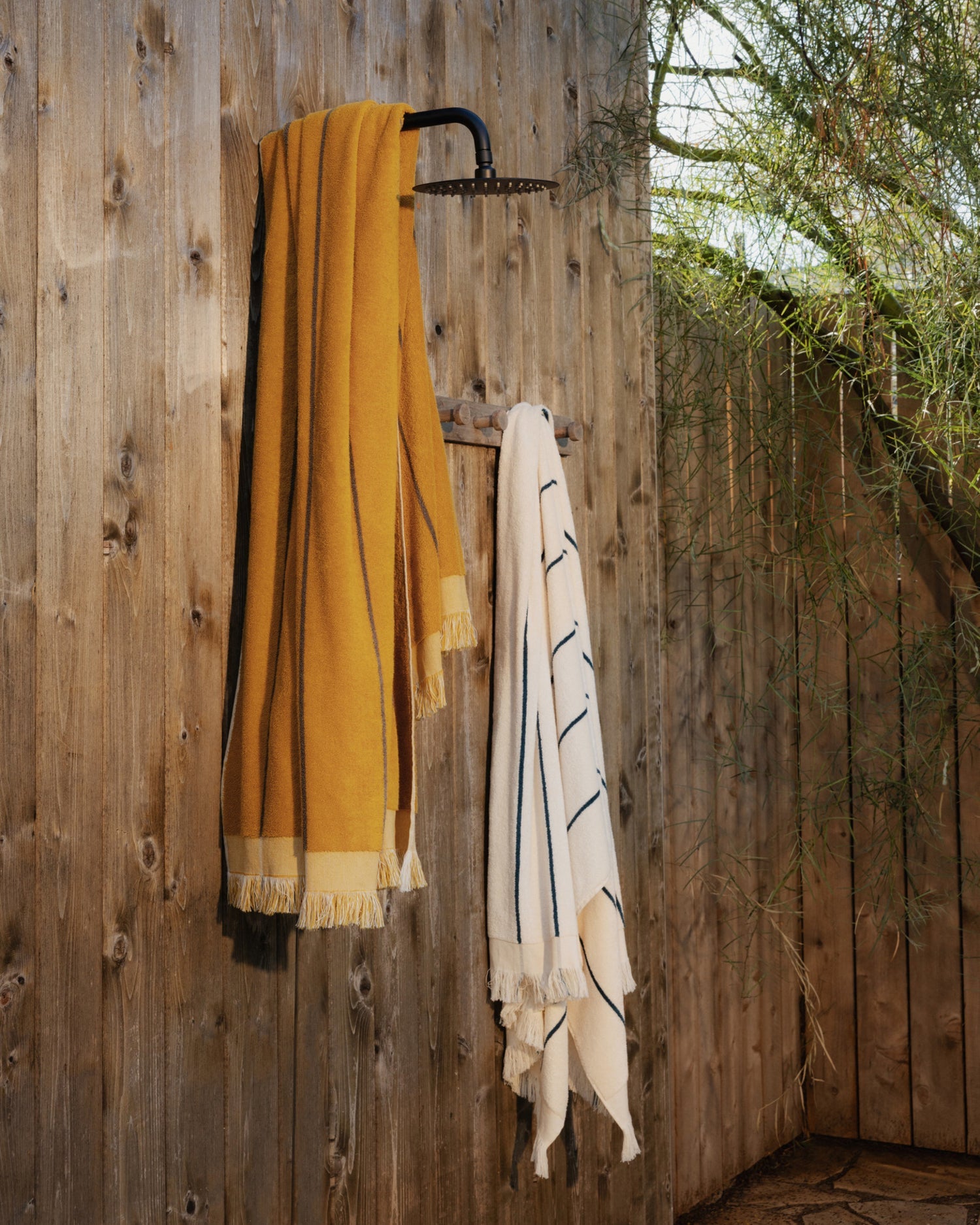 Bayside Beach Towel in Natural with Peacock by Parachute Home — view 4
