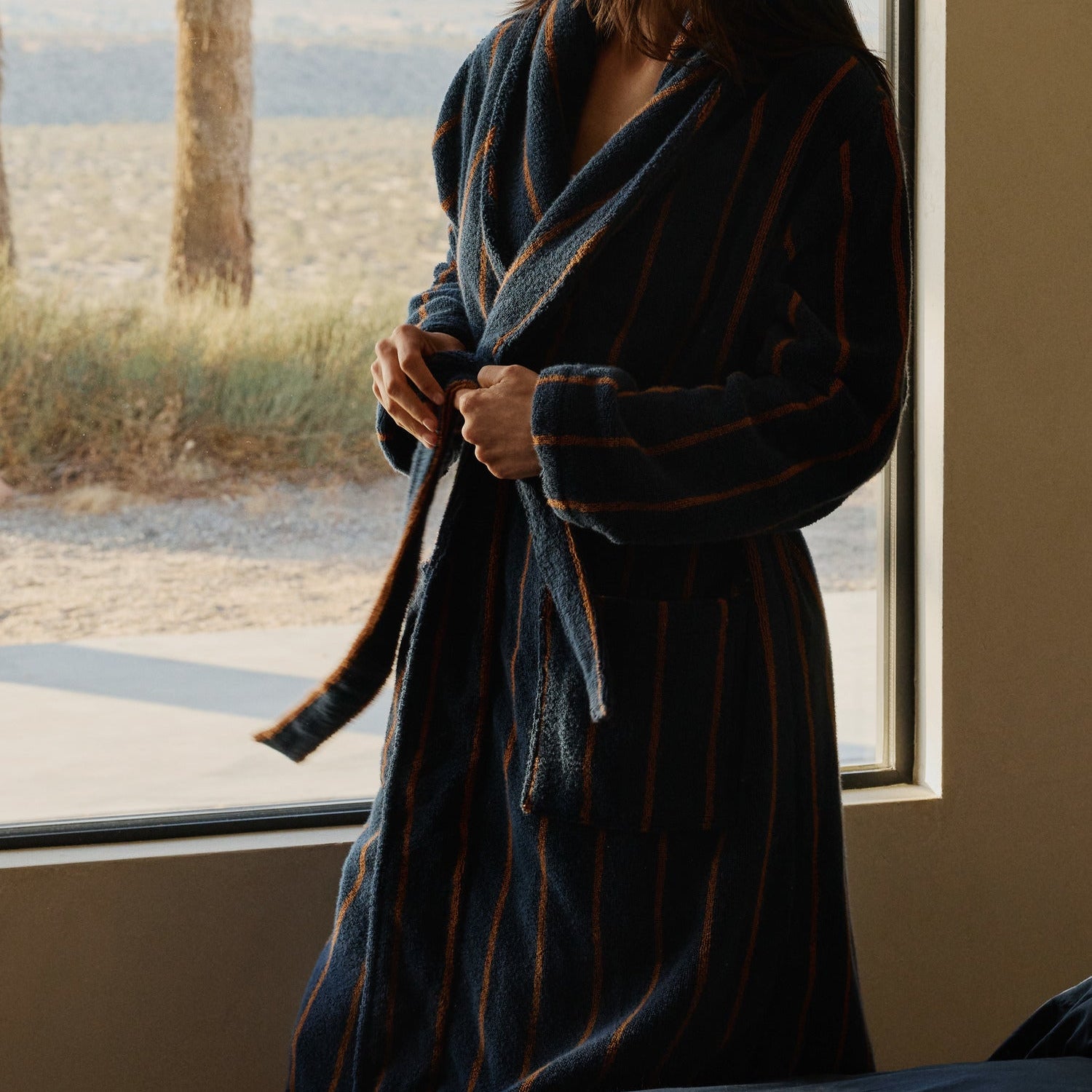 Turkish Cotton Stripe Robe in Ink with Tobacco by Parachute Home — view 2