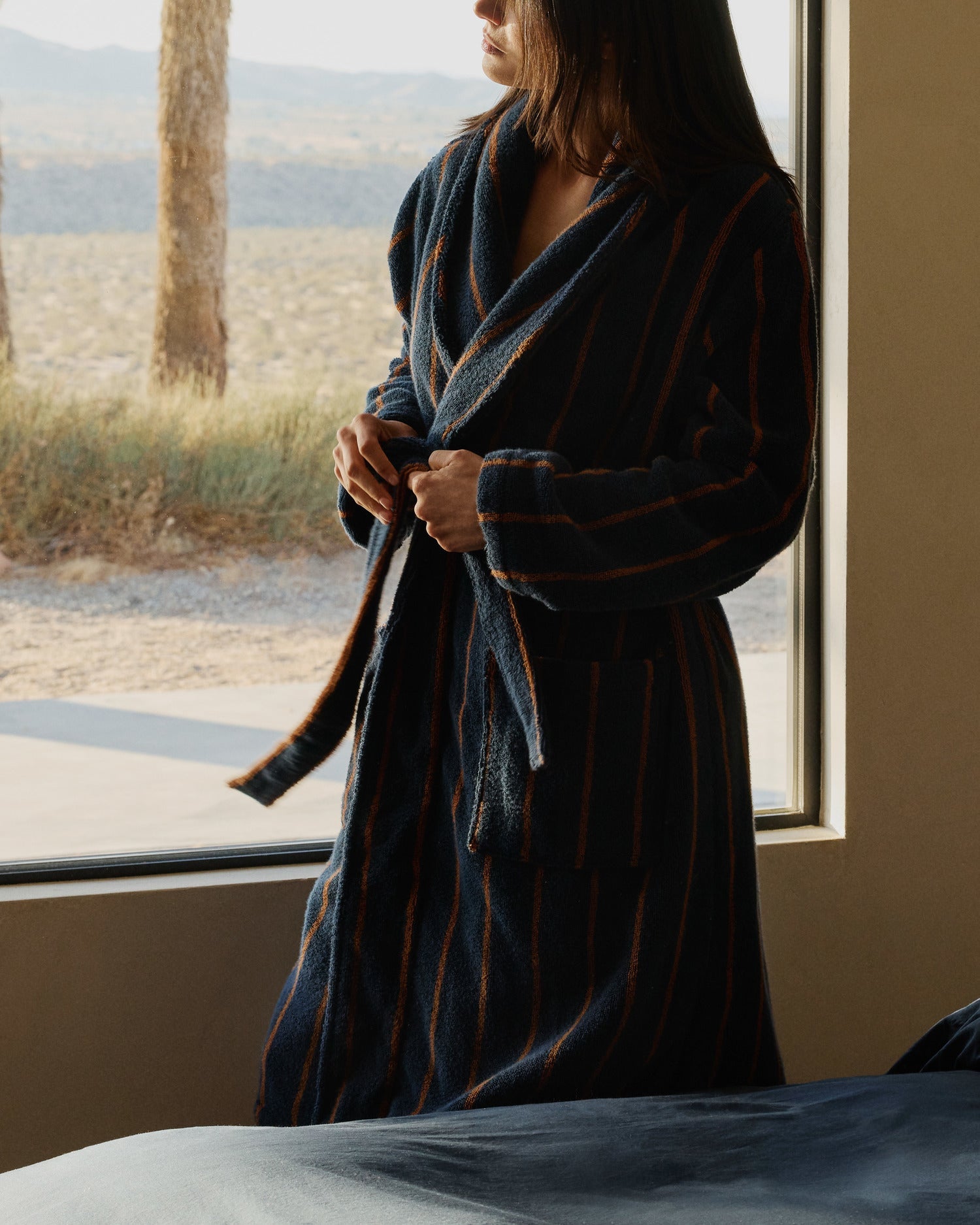 Turkish Cotton Stripe Robe in Ink with Tobacco by Parachute Home — view 2