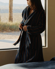 Turkish Cotton Stripe Robe in Ink with Tobacco by Parachute Home — view 2