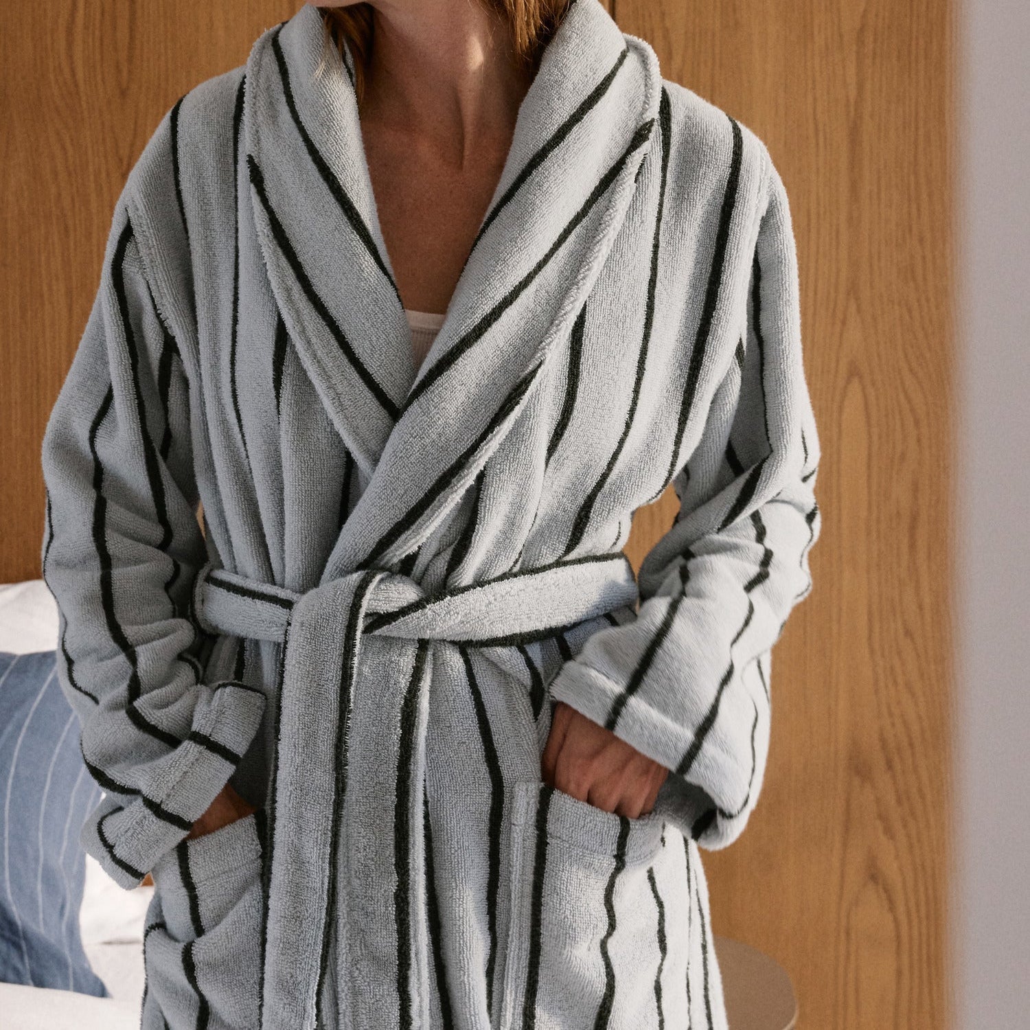 Turkish Cotton Stripe Robe in Sky with Evergreen by Parachute Home — view 2