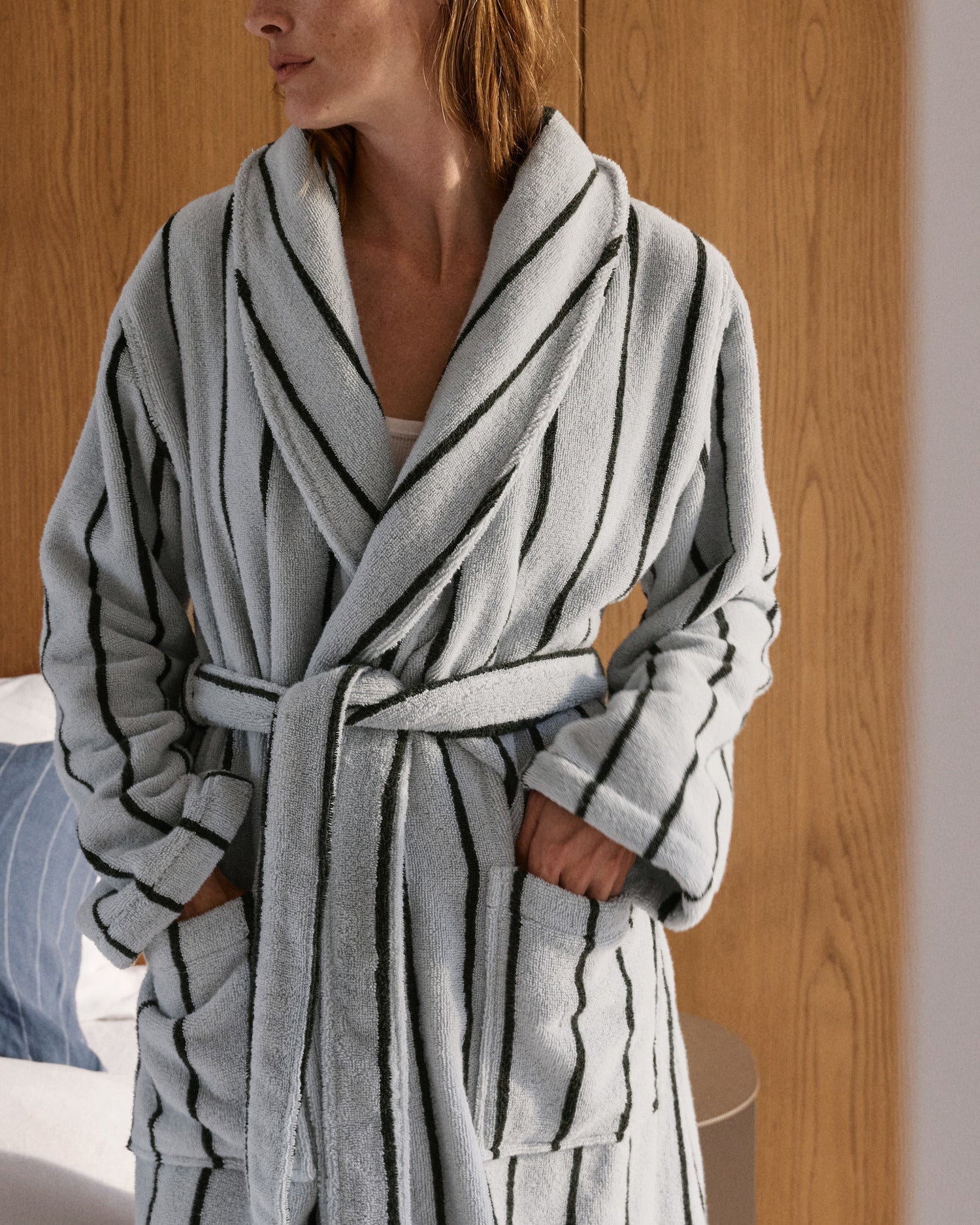 Turkish Cotton Stripe Robe in Sky with Evergreen by Parachute Home — view 2
