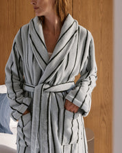 Turkish Cotton Stripe Robe in Sky with Evergreen by Parachute Home — view 2