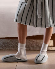 Turkish Cotton Stripe Slippers in Sky with Evergreen by Parachute Home — view 3
