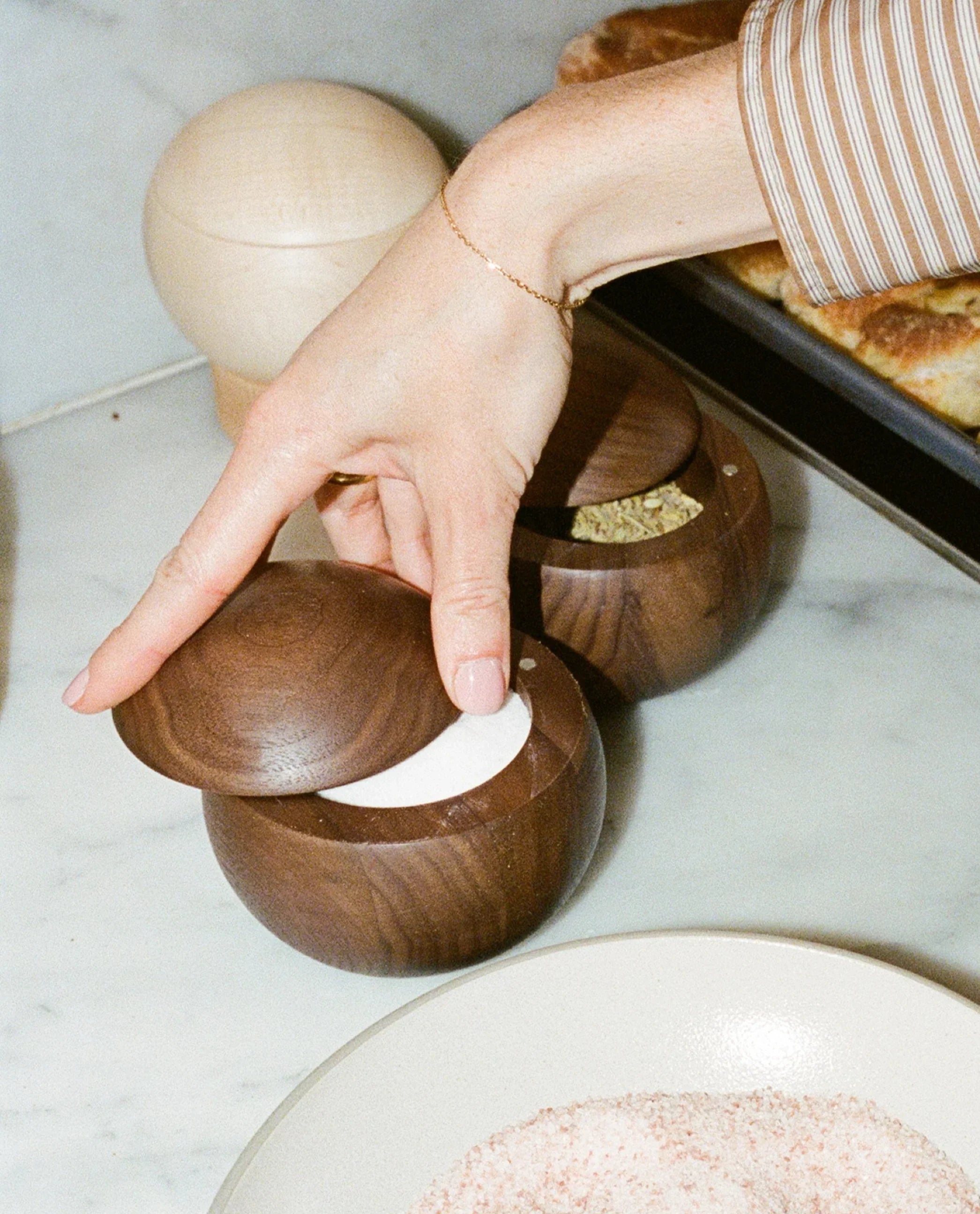 The Salt Sphere wooden salt cellar from Material, side view.