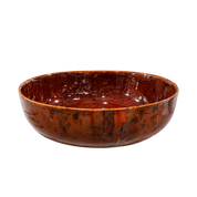 Tortoiseshell Serving Bowl — glossy cognac-brown speckled ceramic serving bowl, 9.5 inches wide