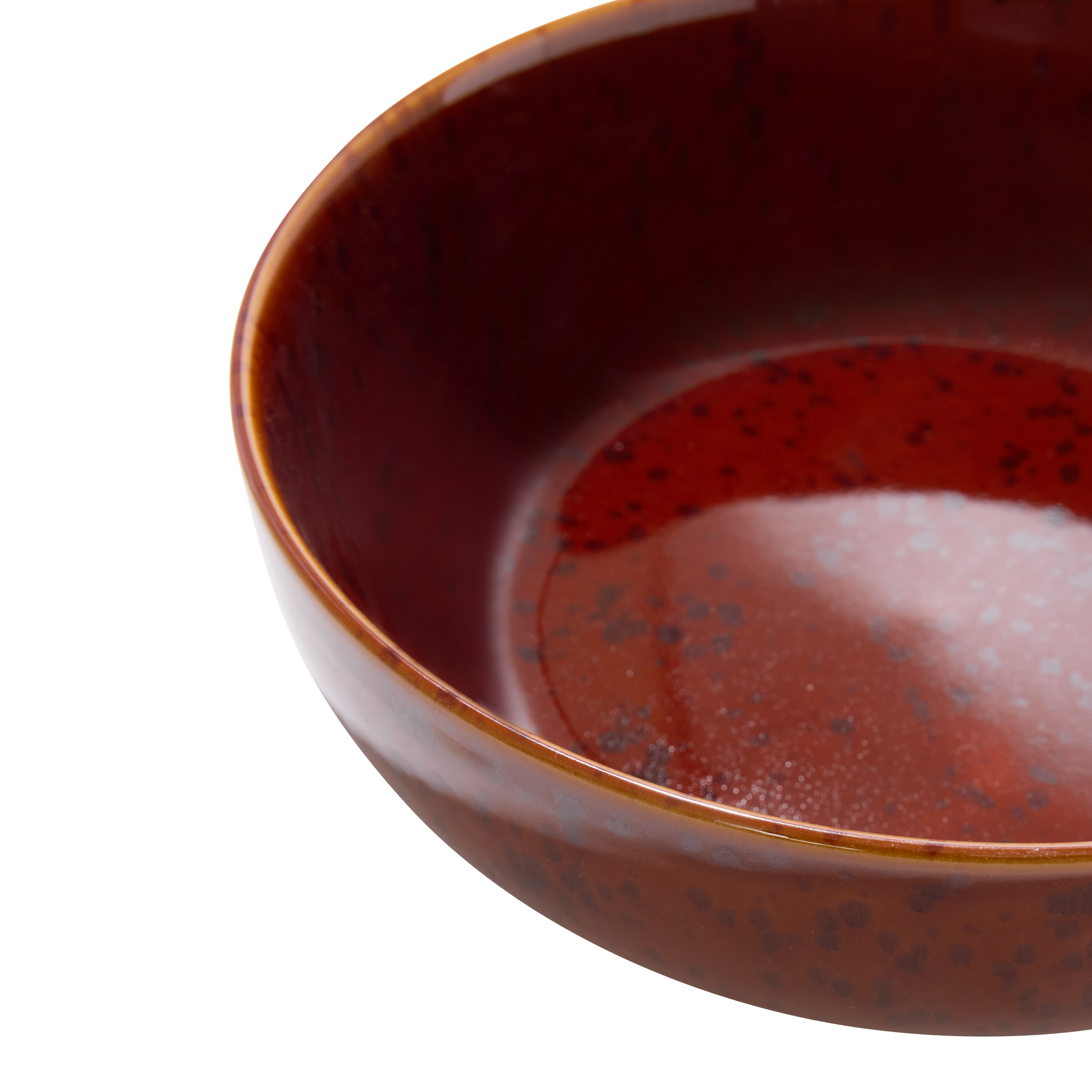 Tortoiseshell Serving Bowl — close-up of amber rim and speckled glaze detail