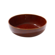 Tortoiseshell Serving Bowl — angled view of speckled cognac-brown glazed interior