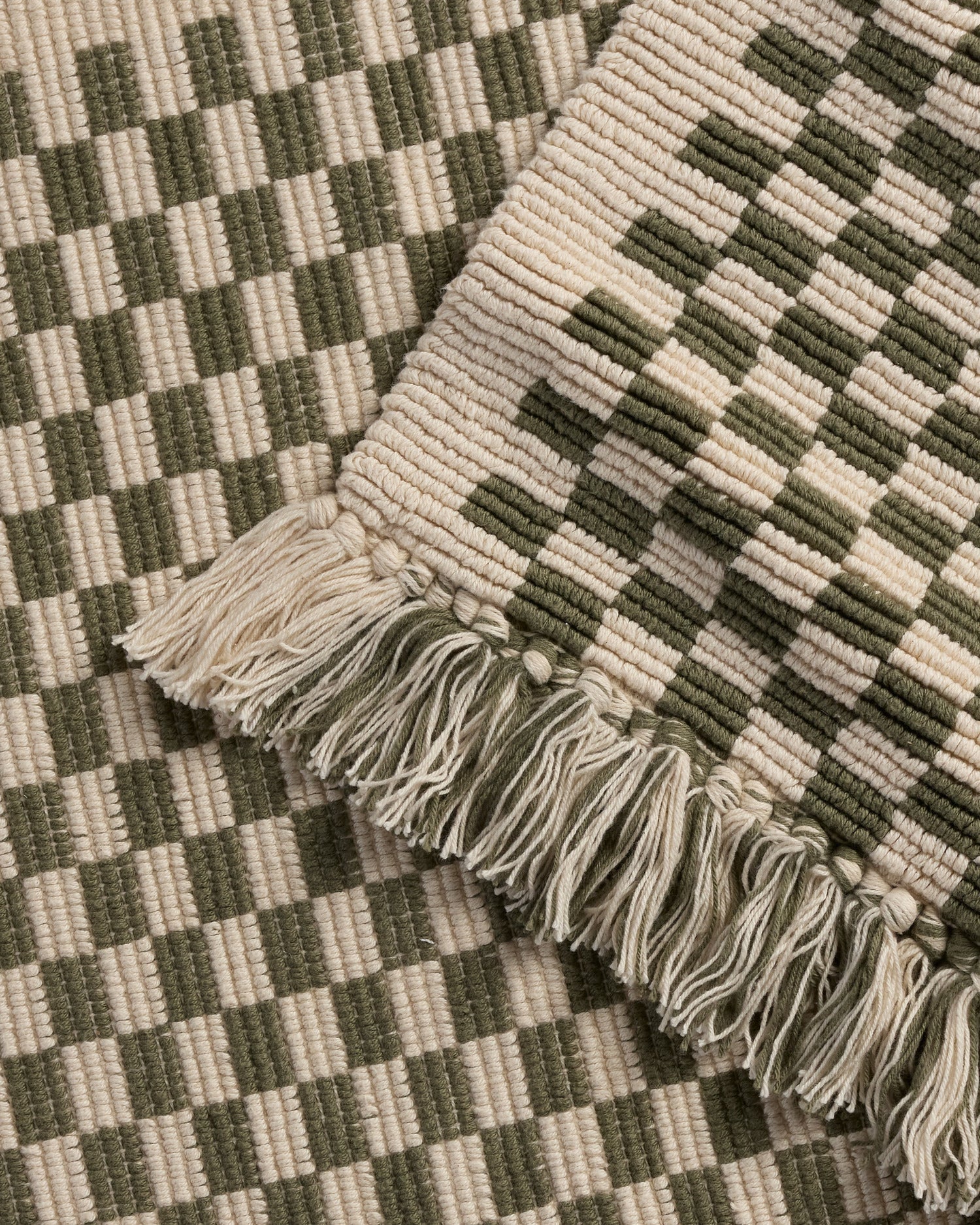 Organic Checkered Bath Rug in Natural and Thyme by Parachute Home — view 3