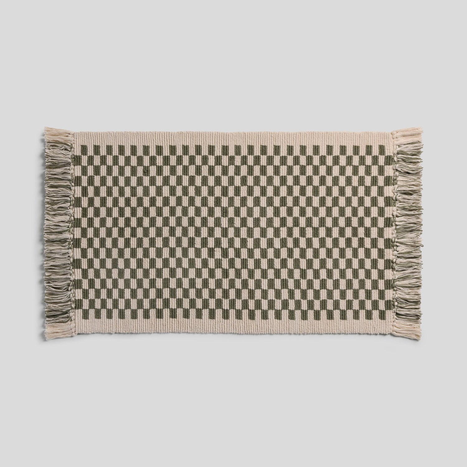 Organic Checkered Bath Rug in Natural and Thyme by Parachute Home — view 1
