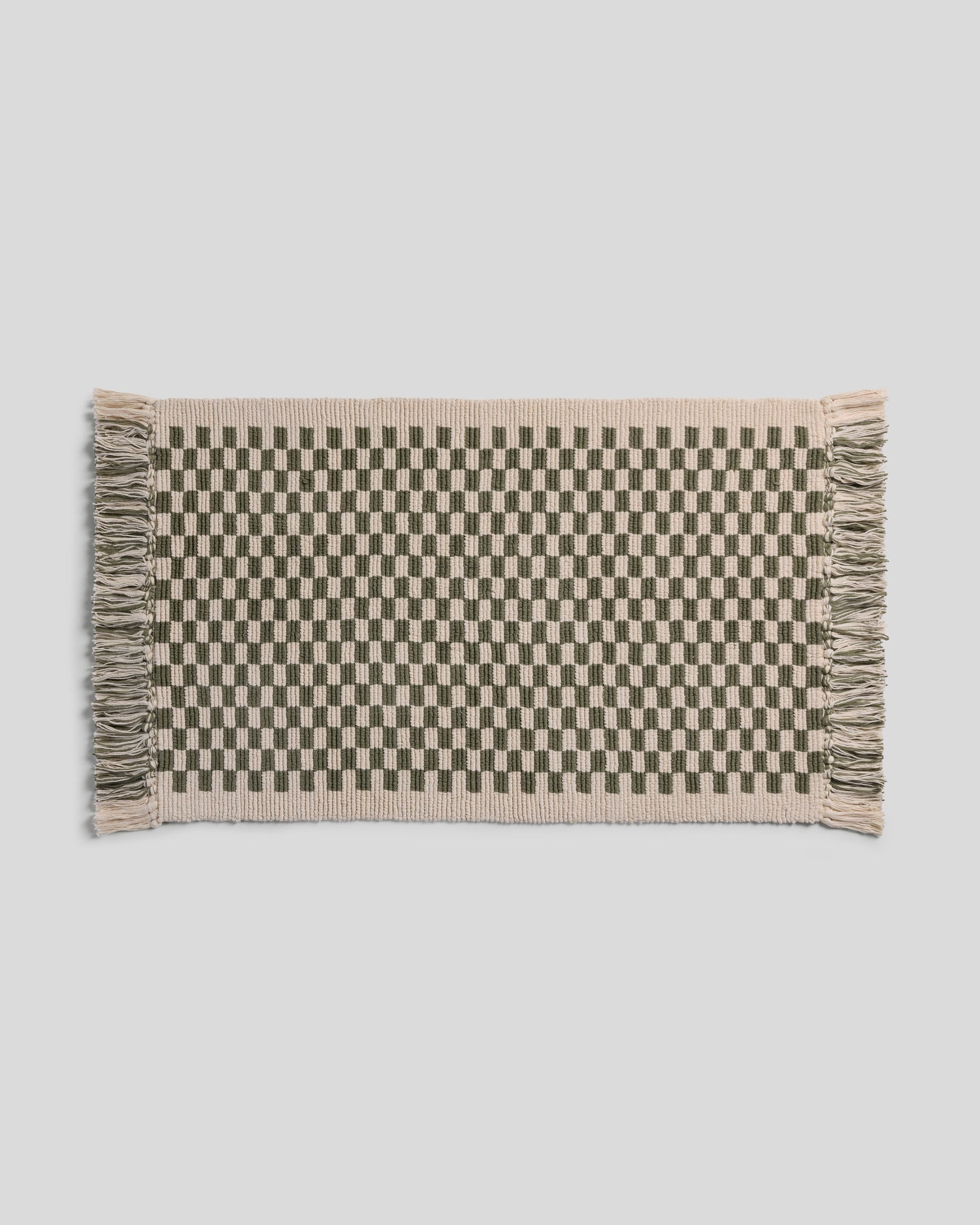 Organic Checkered Bath Rug in Natural and Thyme by Parachute Home — view 1