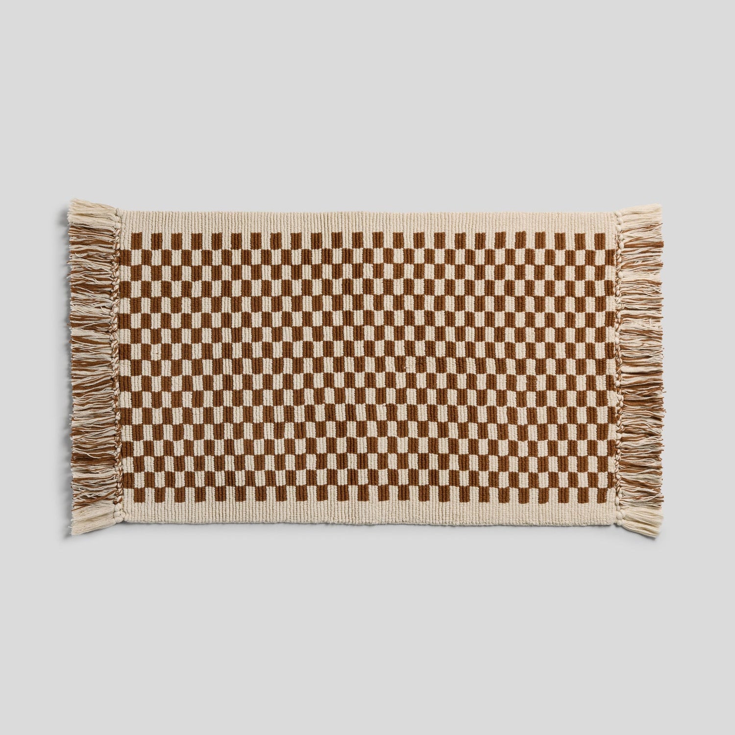 Organic Checkered Bath Rug in Natural and Tobacco by Parachute Home — view 1