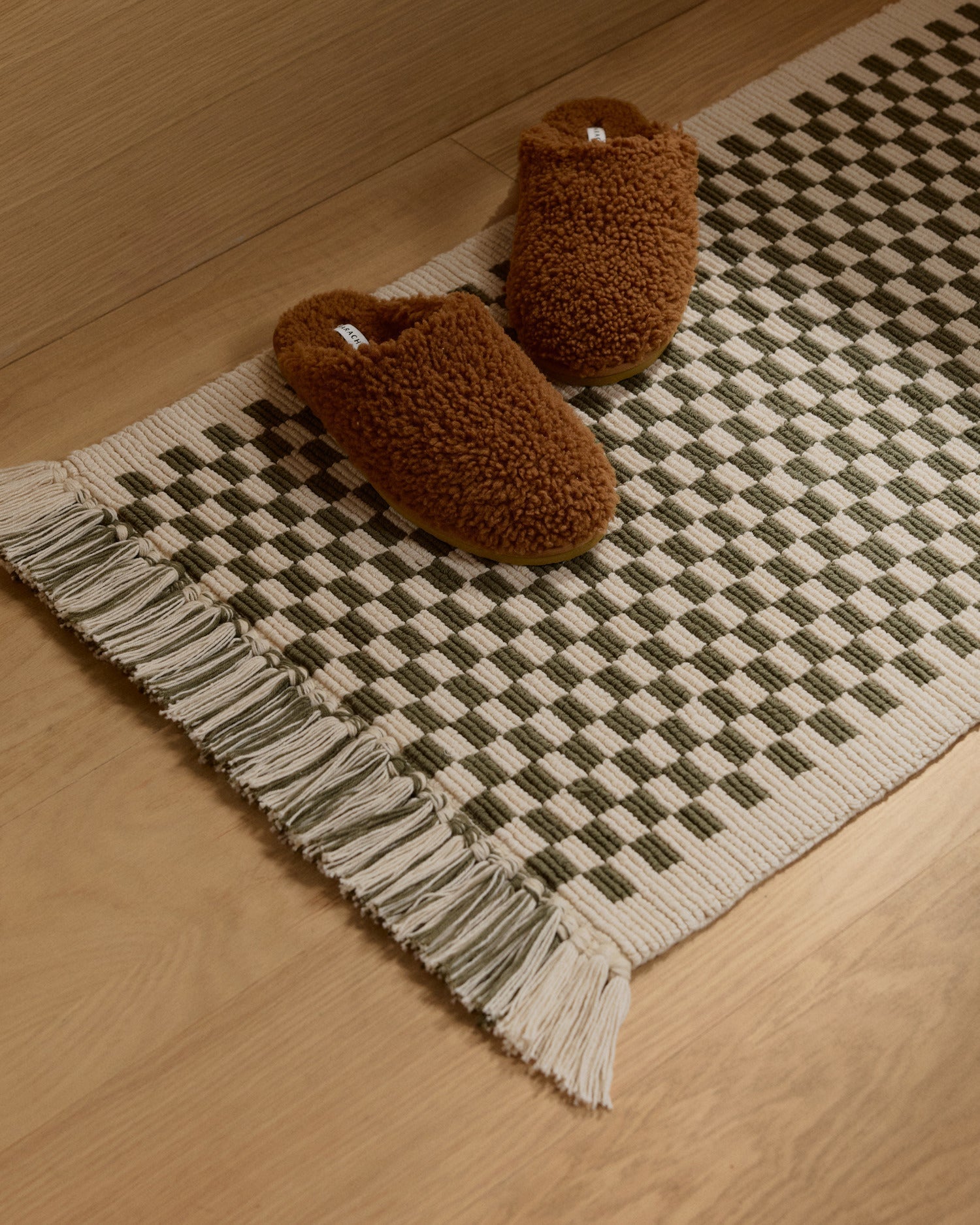 Organic Checkered Bath Rug in Natural and Thyme by Parachute Home — view 2