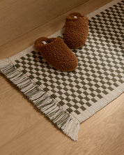 Organic Checkered Bath Rug in Natural and Thyme by Parachute Home — view 2
