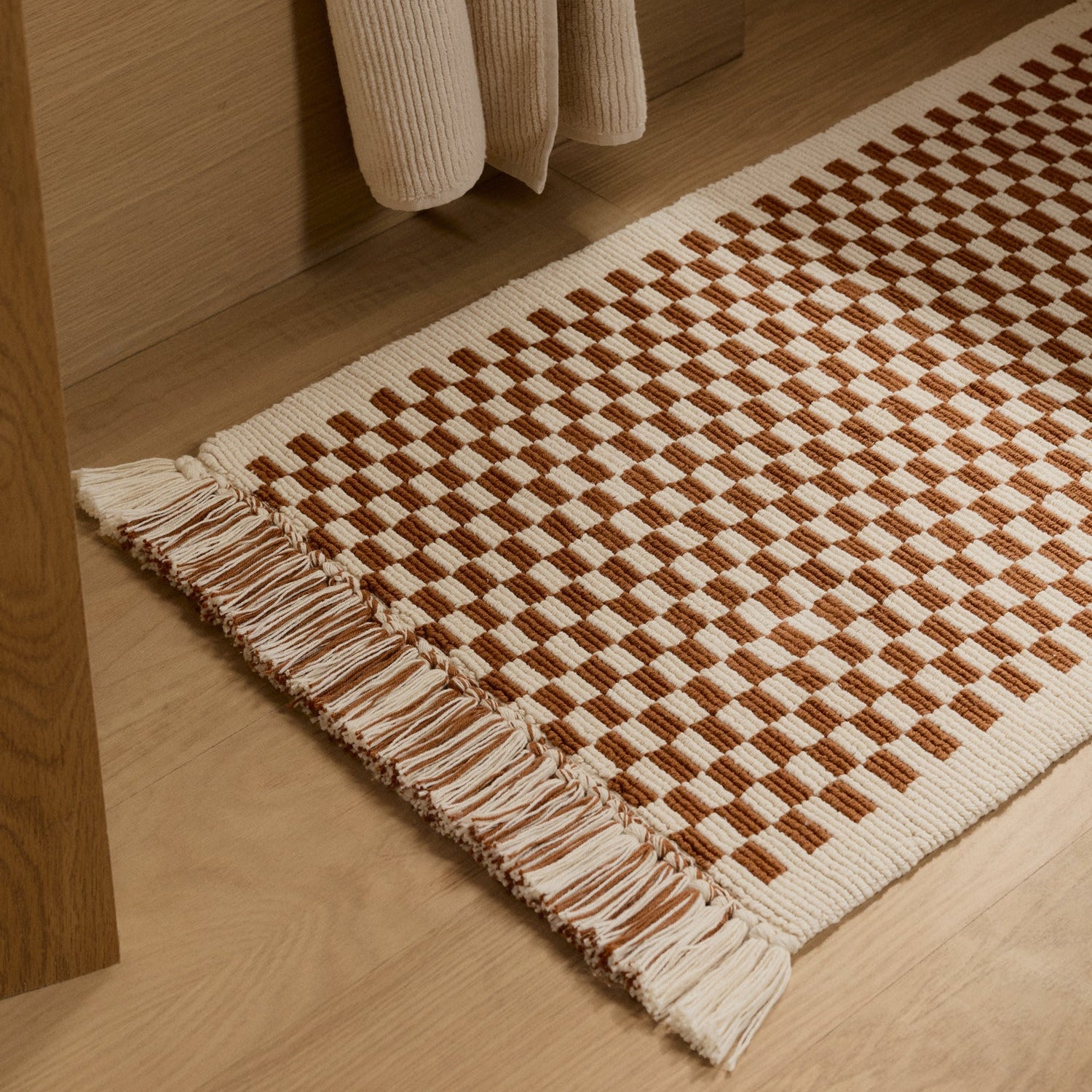 Organic Checkered Bath Rug in Natural and Tobacco by Parachute Home — view 2
