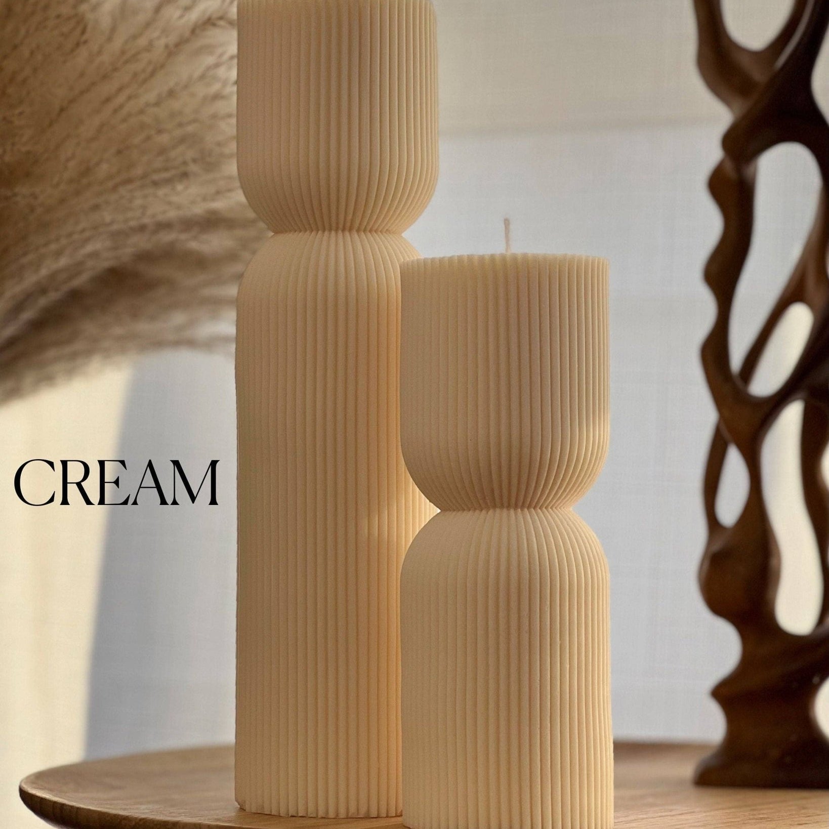 Ribbed Hourglass Pillar Candle Set - pretti.cool