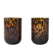 Tortoiseshell Drinking Glasses, Set of 2 — hand-blown amber glass tumblers with dark tortoise spots