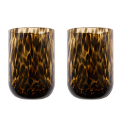 Tortoiseshell Drinking Glasses — hand-blown tortoiseshell dapple and softly fluted glass, set of 2