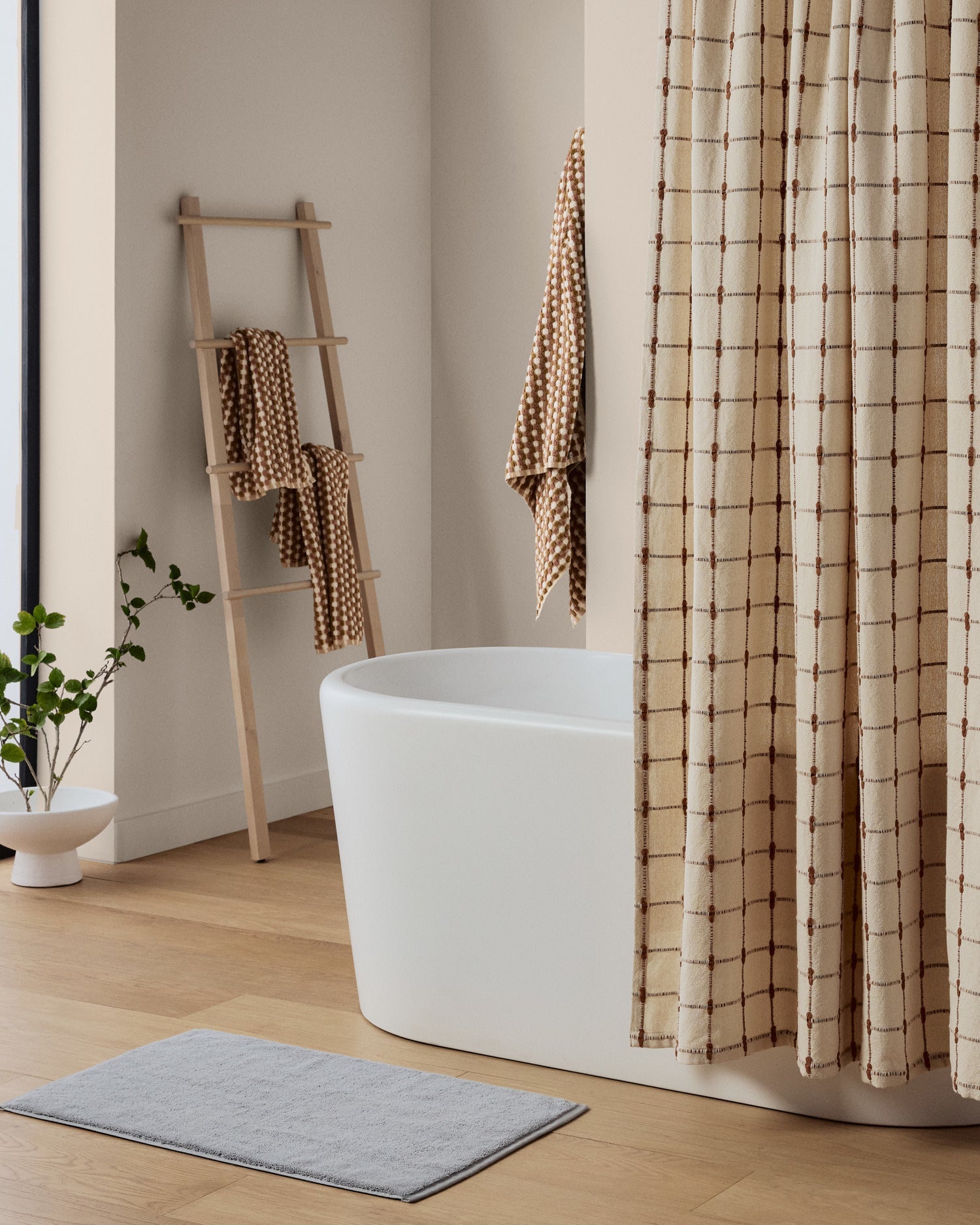 Organic Oasis Shower Curtain in Natural and Tobacco by Parachute Home — view 4