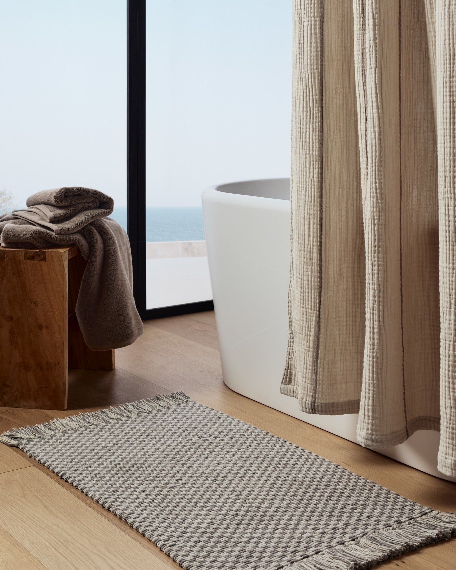 Organic Checkered Bath Rug in Pebble and Dove by Parachute Home — view 4