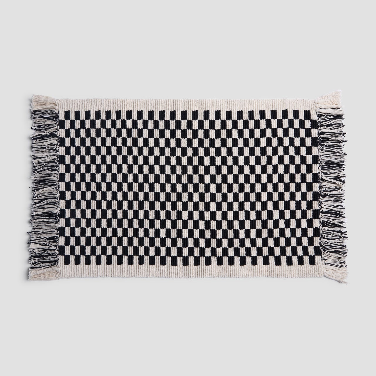 Organic Checkered Bath Rug in Natural and Black by Parachute Home — view 1