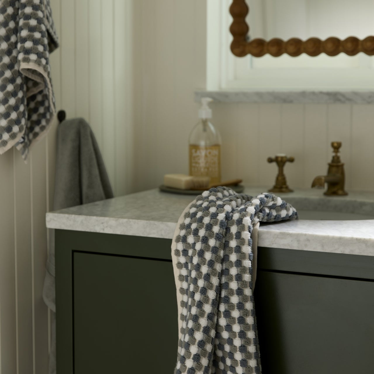Organic Cotton Mosaic Towels in Moss and Dusk by Parachute Home — view 2