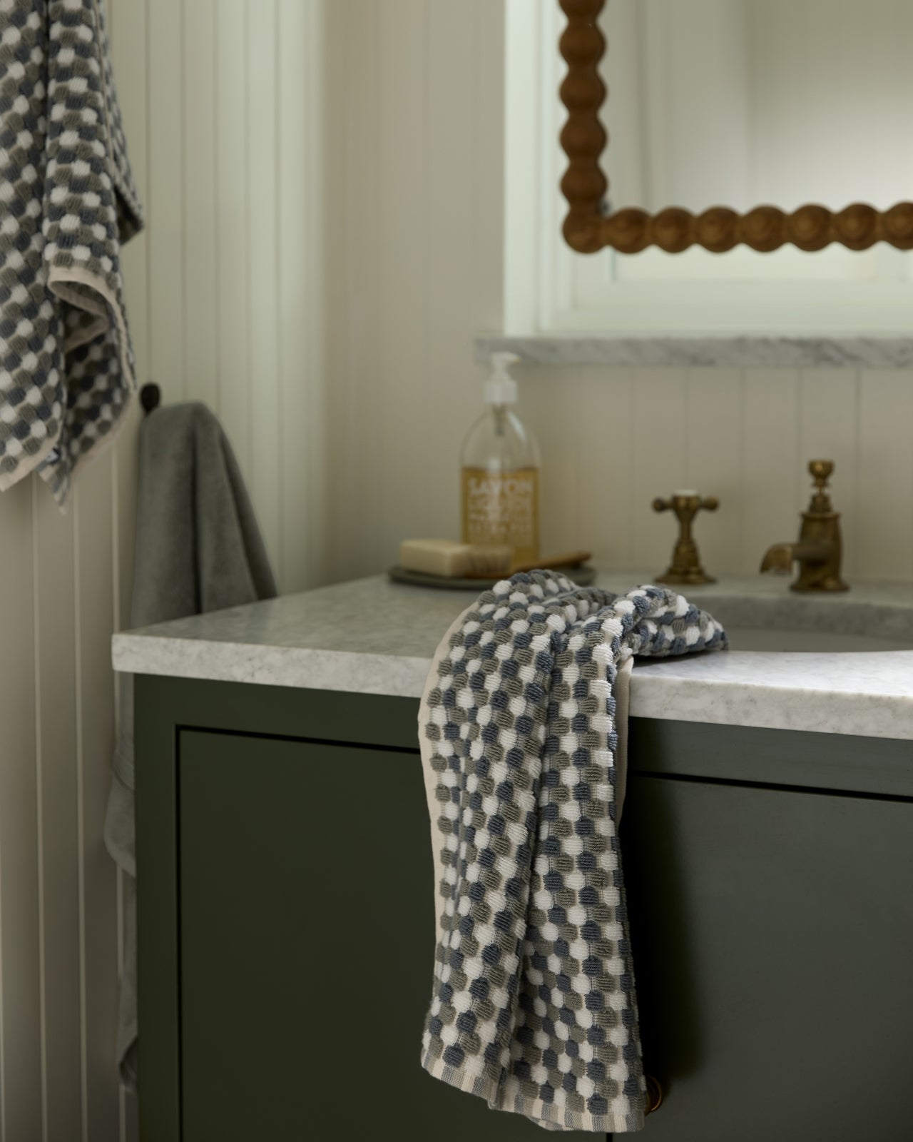 Organic Cotton Mosaic Towels in Moss and Dusk by Parachute Home — view 2