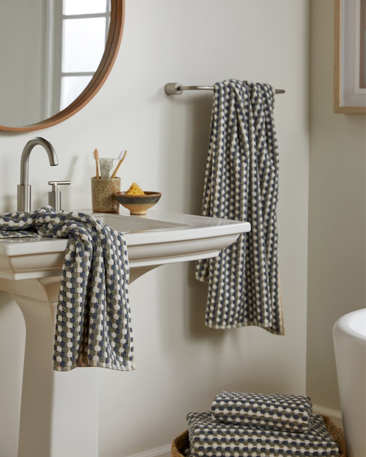 Organic Cotton Mosaic Towels in Moss and Dusk by Parachute Home — view 4