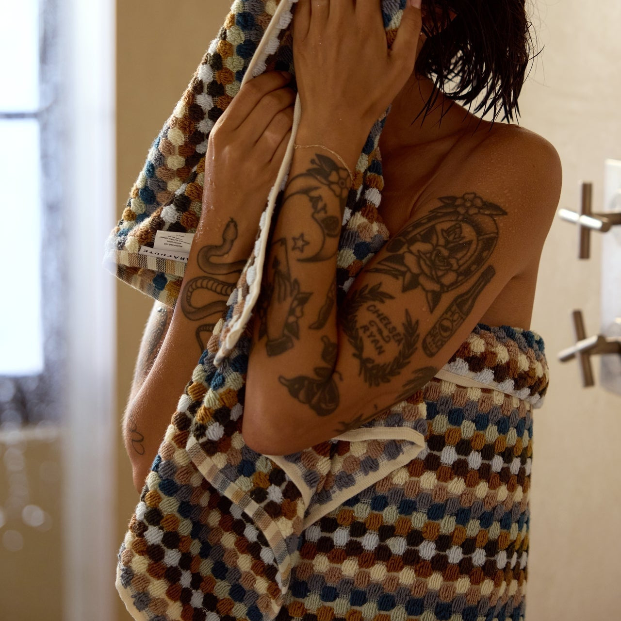 Organic Cotton Mosaic Towels in Multi by Parachute Home — view 2