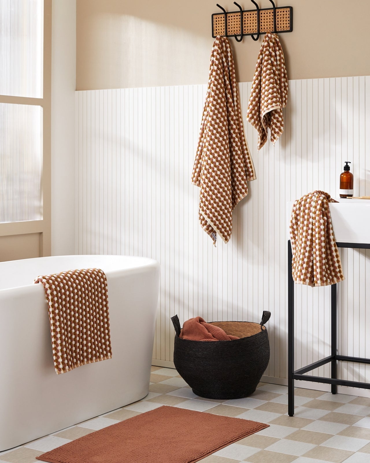 Organic Cotton Mosaic Towels in Ochre and Clay by Parachute Home — view 4
