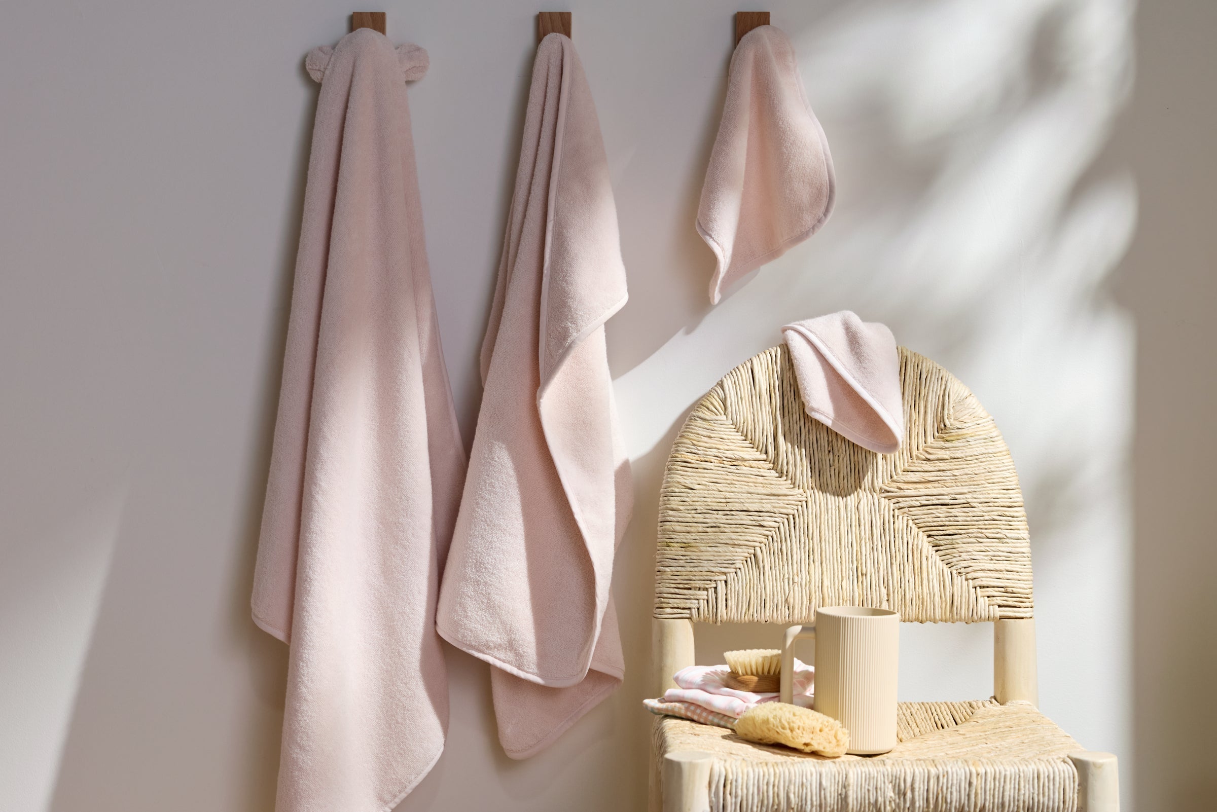 Organic Hooded Baby Towel with Ears in Blush by Parachute Home — view 4