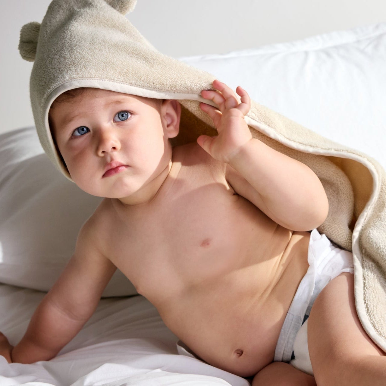 Organic Hooded Baby Towel with Ears in Natural by Parachute Home — view 2