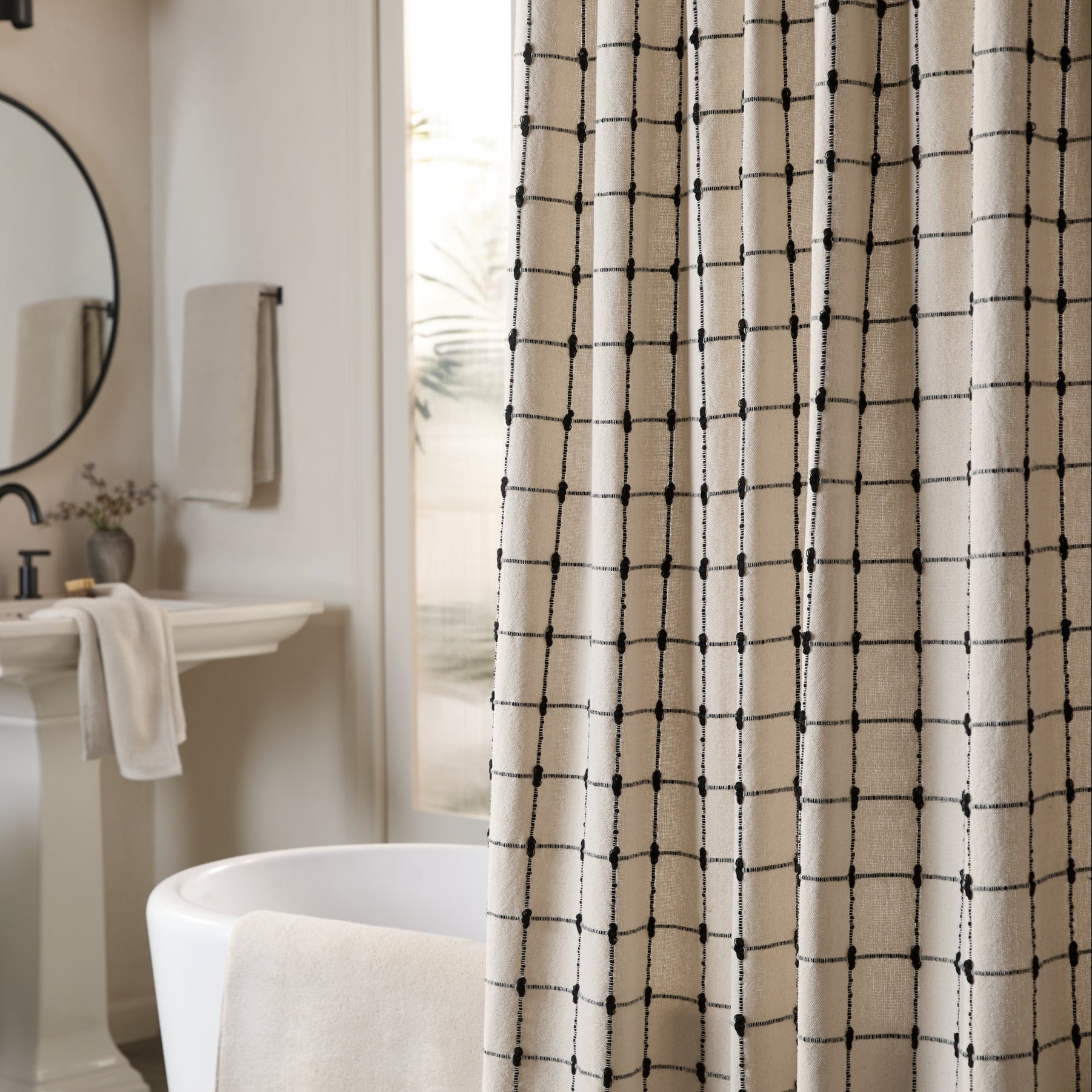 Organic Oasis Shower Curtain in Natural with Soft Black by Parachute Home — view 4