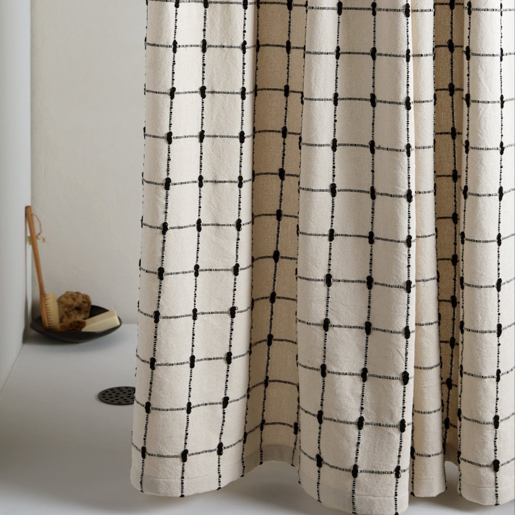 Organic Oasis Shower Curtain in Natural with Soft Black by Parachute Home — view 1