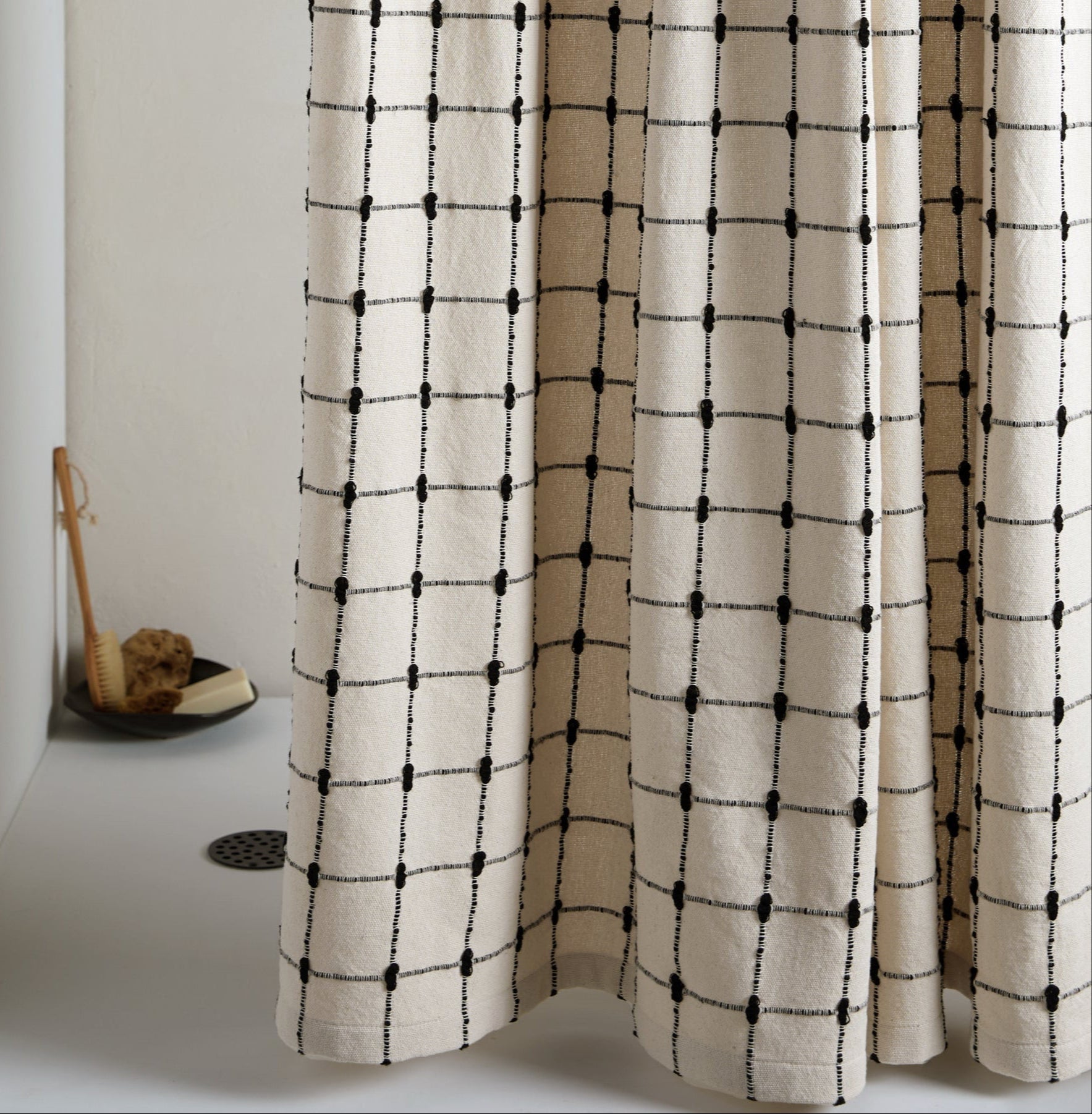 Organic Oasis Shower Curtain in Natural with Soft Black by Parachute Home — view 1