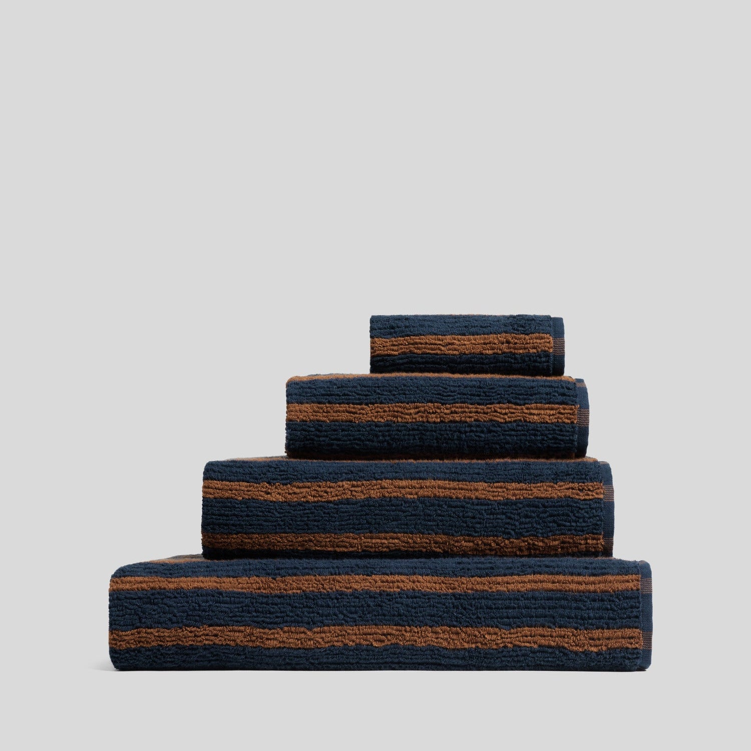 Organic Resort Stripe Towels in Ink with Tobacco by Parachute Home — view 1