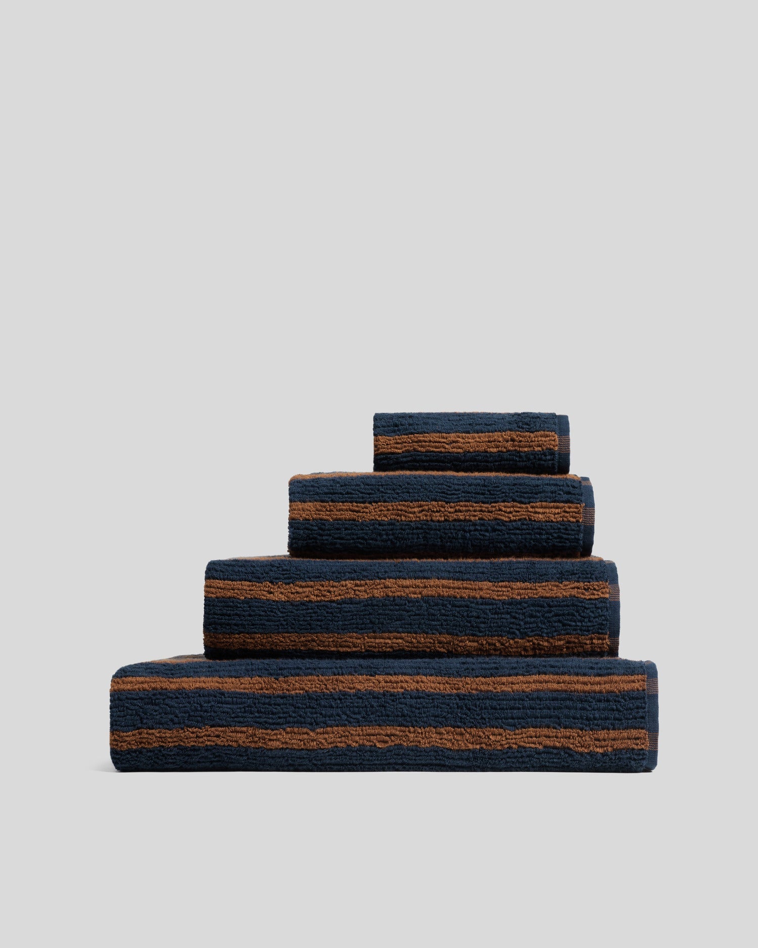 Organic Resort Stripe Towels in Ink with Tobacco by Parachute Home — view 1
