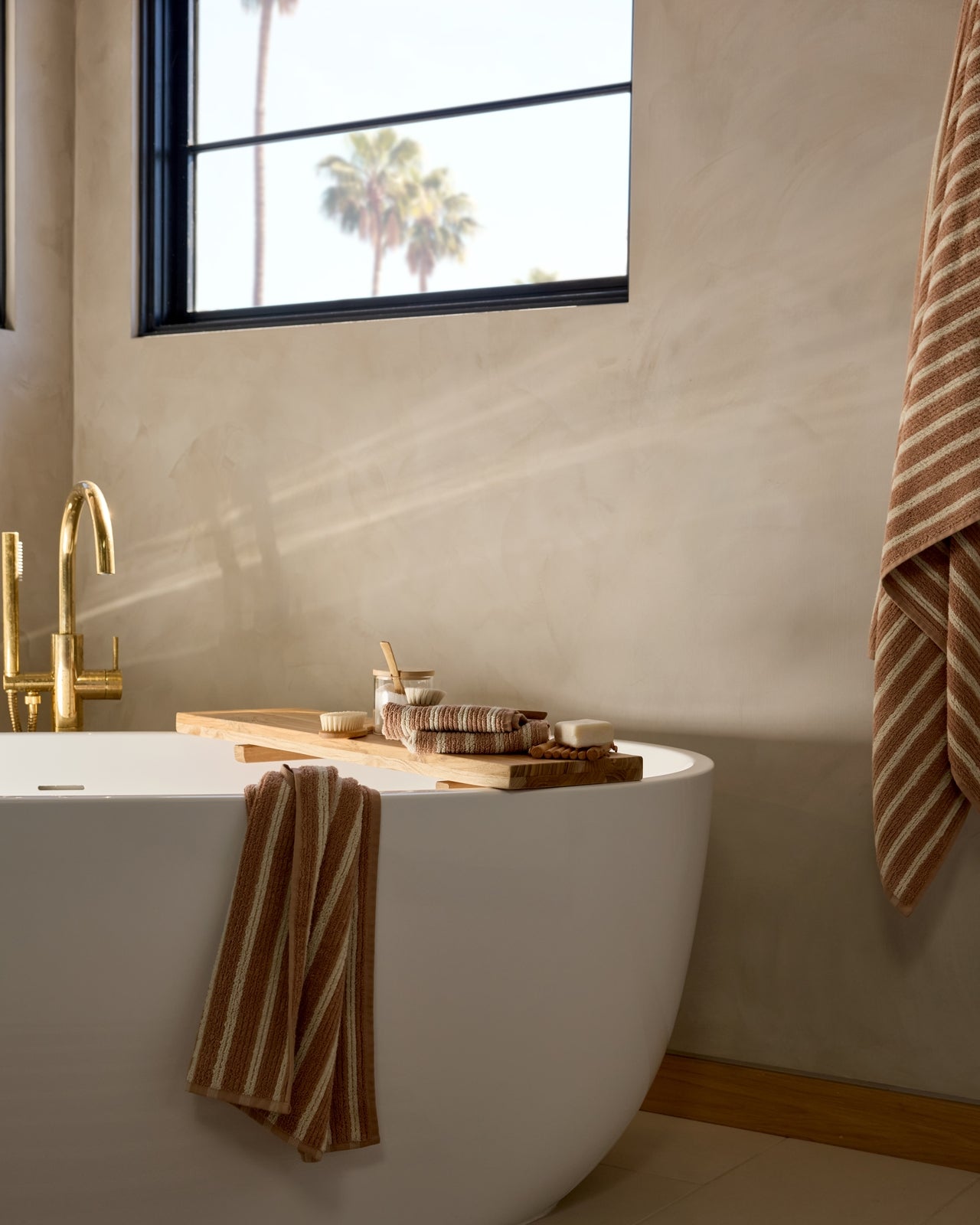 Organic Resort Stripe Towels in Adobe with Butter by Parachute Home — view 4