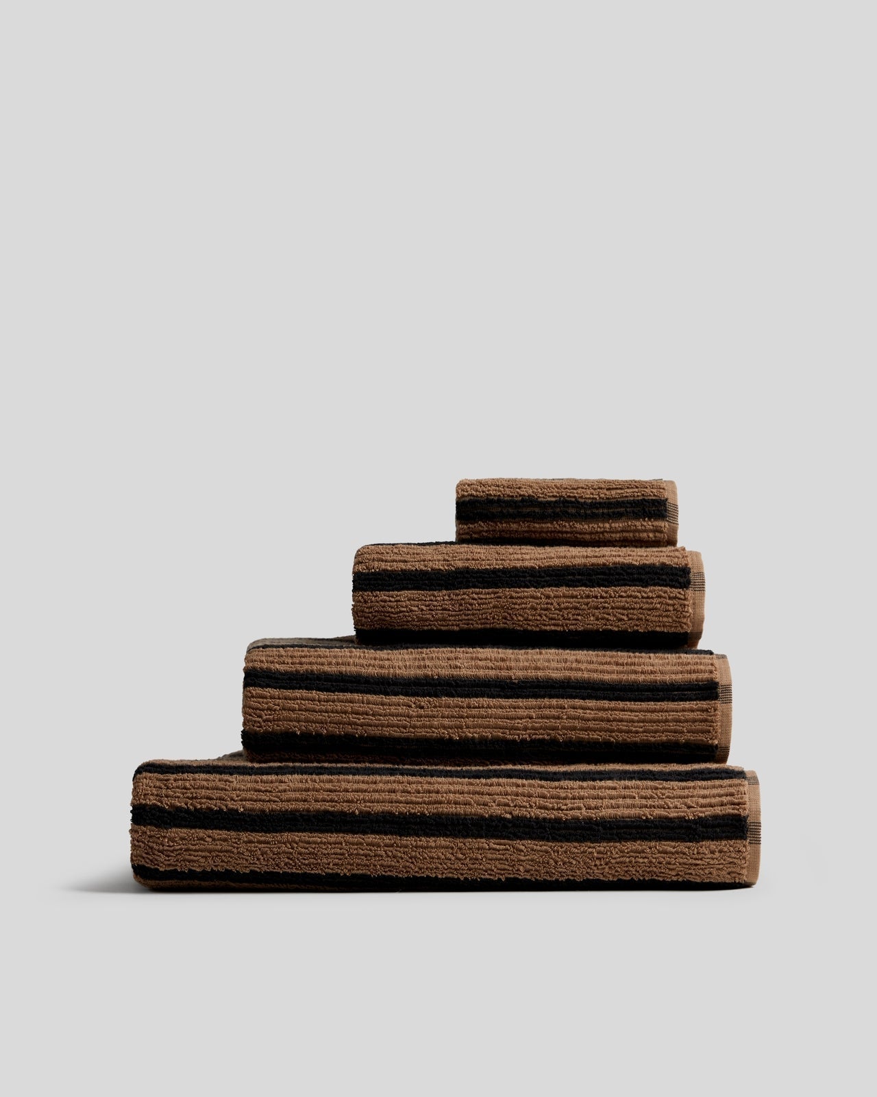 Organic Resort Stripe Towels in Camel with Soft Black by Parachute Home — view 1
