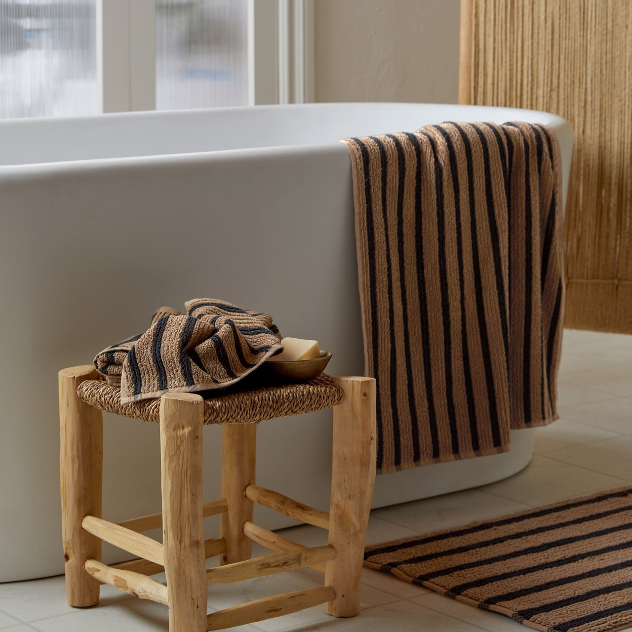 Organic Resort Stripe Towels in Camel with Soft Black by Parachute Home — view 2