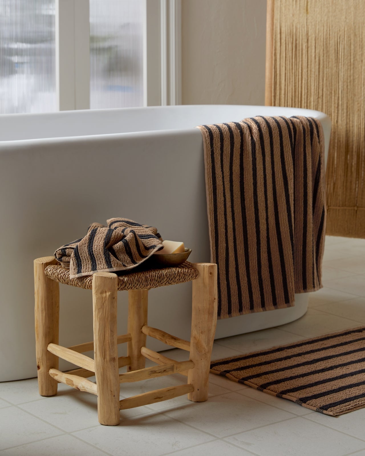 Organic Resort Stripe Towels in Camel with Soft Black by Parachute Home — view 2