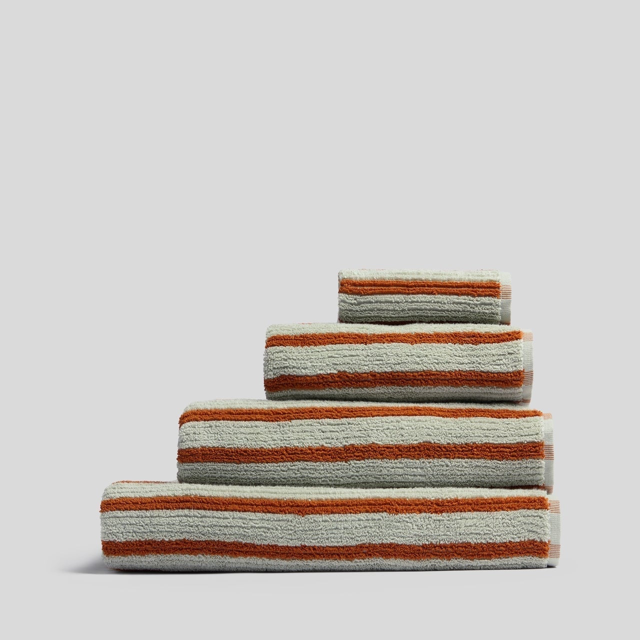 Organic Resort Stripe Towels in Sage with Russet by Parachute Home — view 1
