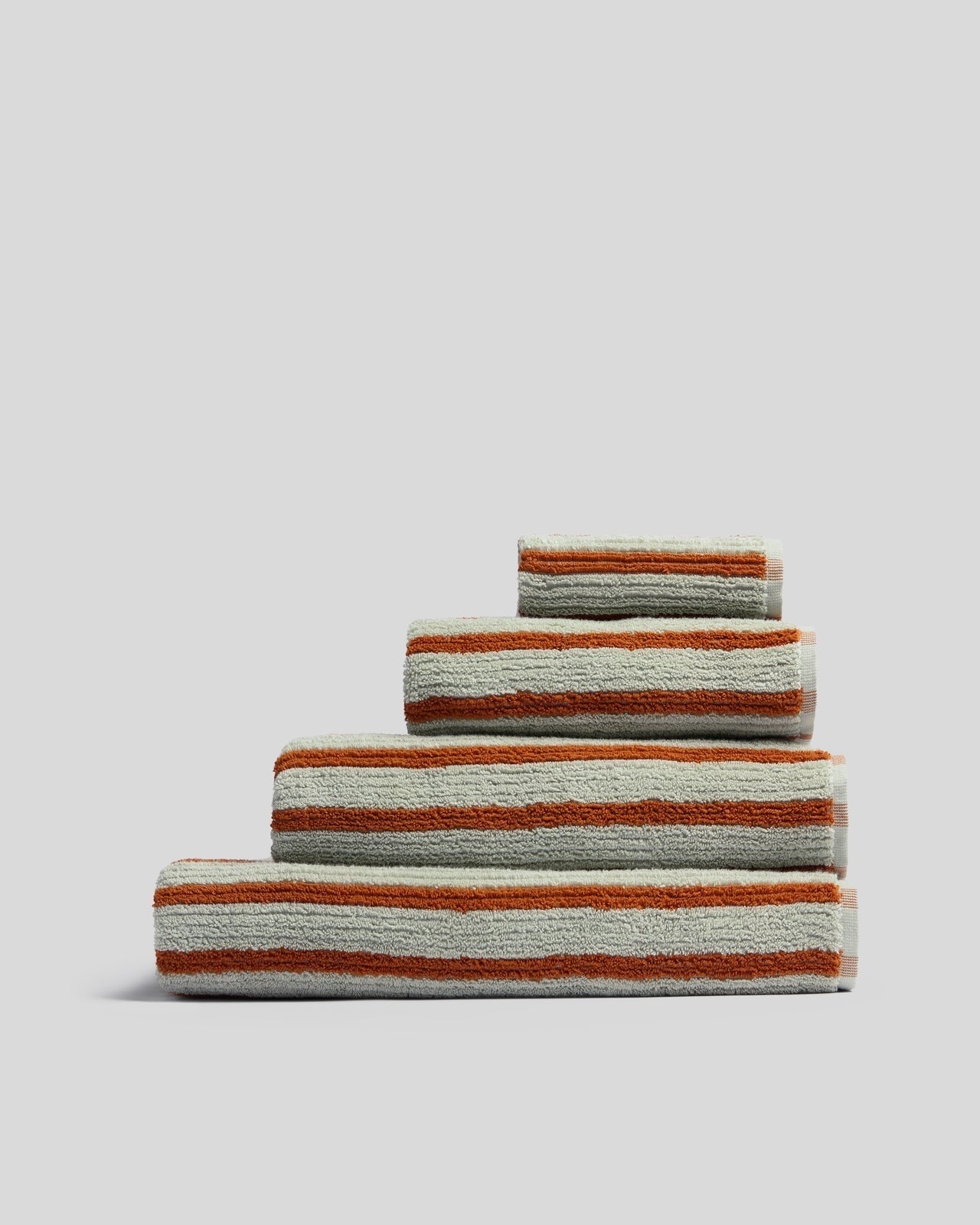 Organic Resort Stripe Towels in Sage with Russet by Parachute Home — view 1